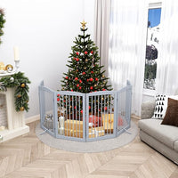 Freestanding Pet Gate for Dogs, Indoor Wooden Foldable Dog Gate for House, Extra Wide, Pet Fence for Stairs, Doorways, Halls, Support Feet Included, 120 Inch Wide, 6 Panels 32",Grey