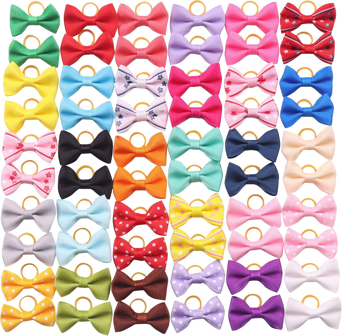 YAKA 60PCS Cute Puppy Dog Small Bowknot Hair Bows with Metal Clips - 60Pcs Dog Bows with Rubber Bands