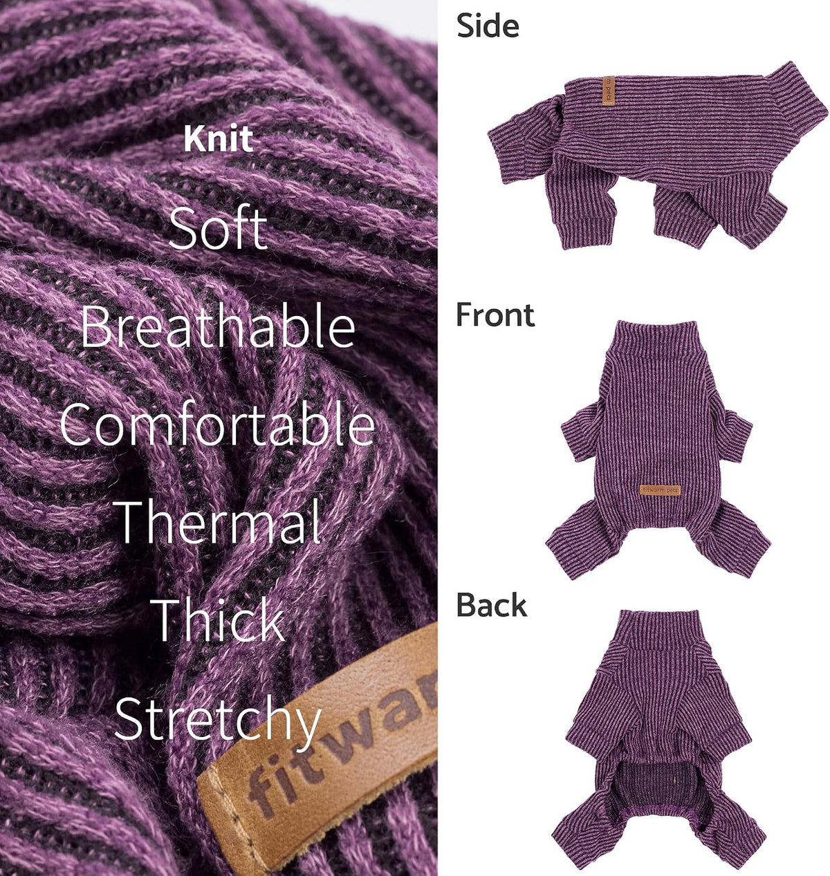 Fitwarm Turtleneck Raglan Dog Pajamas - X-Small / Purple - image 2