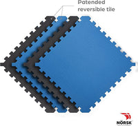 Norsk Reversible Gym Exercise Mats 3/4" Thick EVA Interlocking Foam Tiles, Perfect Home Gym Flooring, 36 Tiles & 72 Trim Pieces, 144 Sq. Ft. Reversible, Dazzling Blue/Black