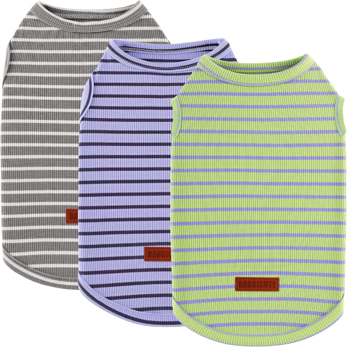 BAOBICUTE 3-pack striped cotton dog shirts, stretchy sleeveless vest