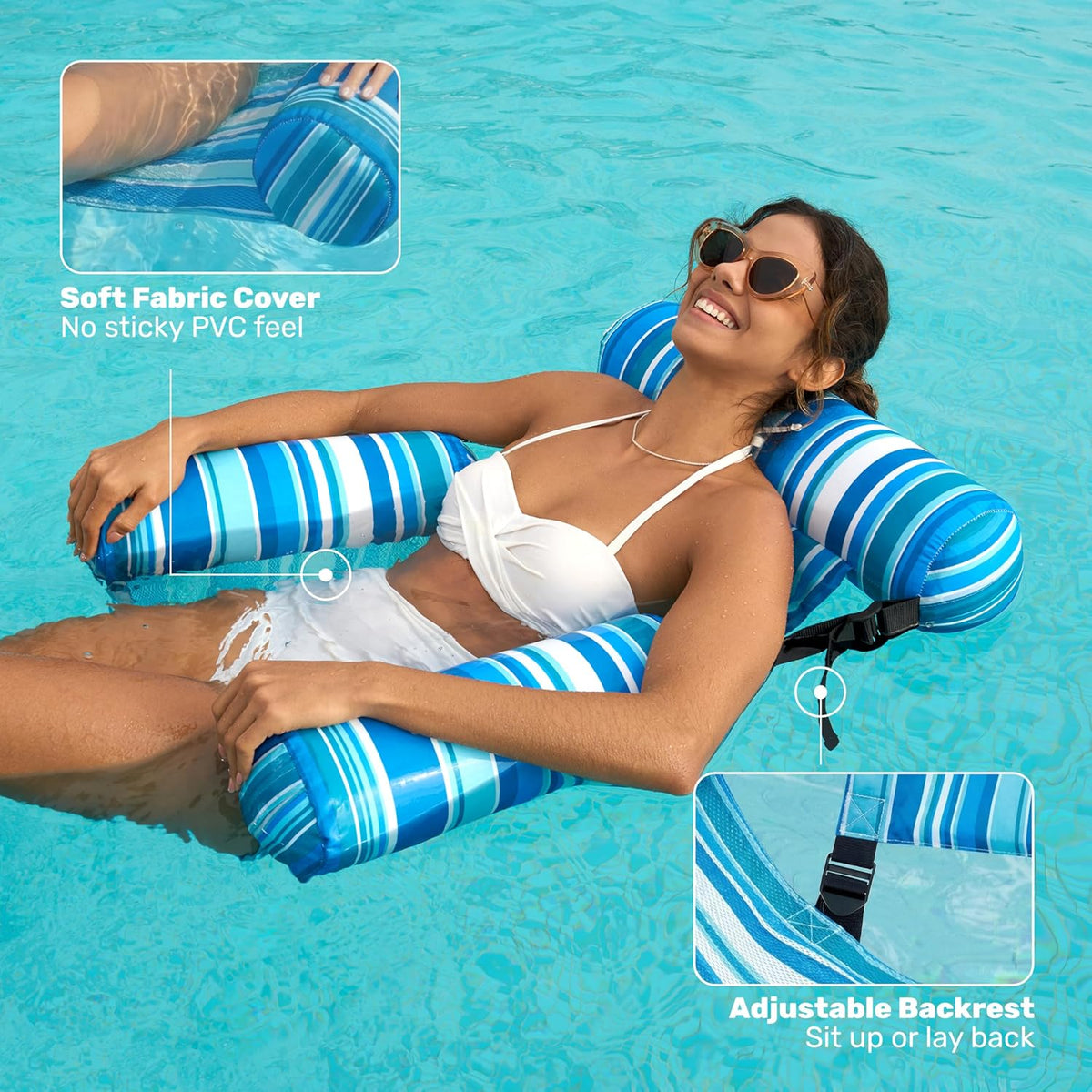 SLOOSH Inflatable Pool Floats Adult - Green,Blue-Stripes - image 4