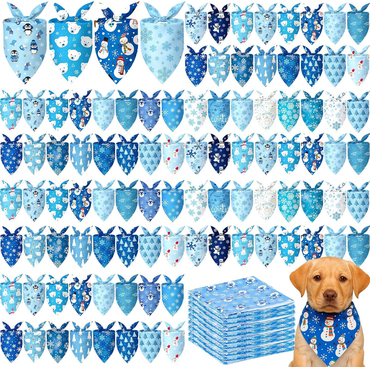 Preboun 100 Pcs Fall Paw Print Dog Bandanas Bulk - Winter / 25.6 x 17.7 x 17.7 Inch
