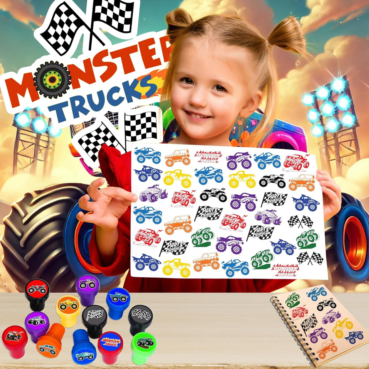 Car and truck stampers for kids, 12 pre-inked stamps in different vehicle designs and colors - view 18