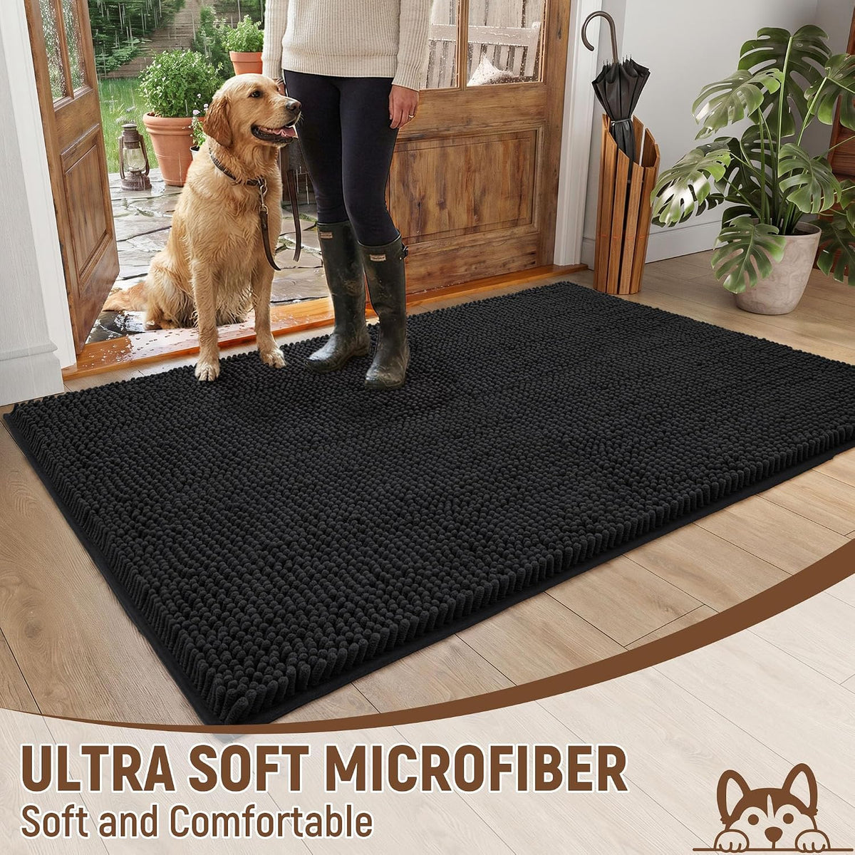 Absorbent Dog Door Mat for Muddy Paws - 120"L x 36"W x 1" Th / Black - image 3