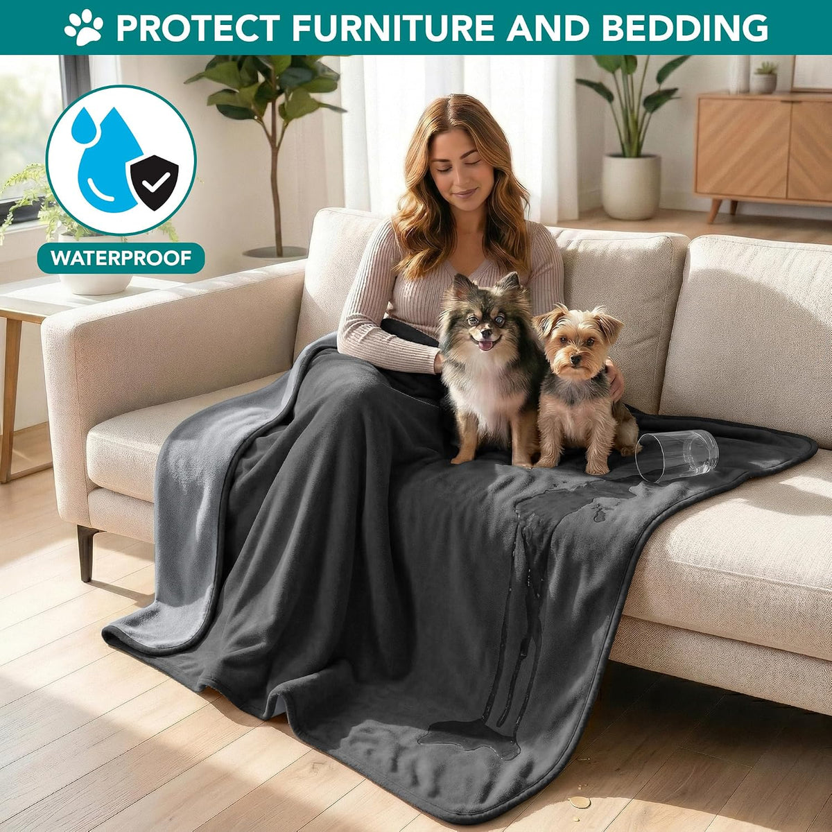 PetAmi Waterproof Dog Blanket, Leakproof Pee Proof Cat Blanket - Gray/Light Gray / Large (40x60) - image 2