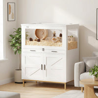 Hamster Cage with Storage Cabinet, Small Animal Cage with Pull Out Drawer and Acrylic Panels, 30" x 19.5" x 36"