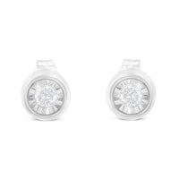 .925 Sterling Silver 1/5 Cttw Round Brilliant-Cut Near Colorless Diamond Miracle-Set Bezel Barrel Style Stud Earrings (I-J Color, I2-I3 Clarity)