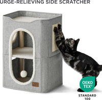 Bedsure Cat House Bed for Indoor Cats with Fluffy Ball and Scratch Pad - Grey / Double - image 2