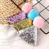 Set of 3 glitter dog birthday hats in blue, pink and silver with pom-pom toppers - view 3