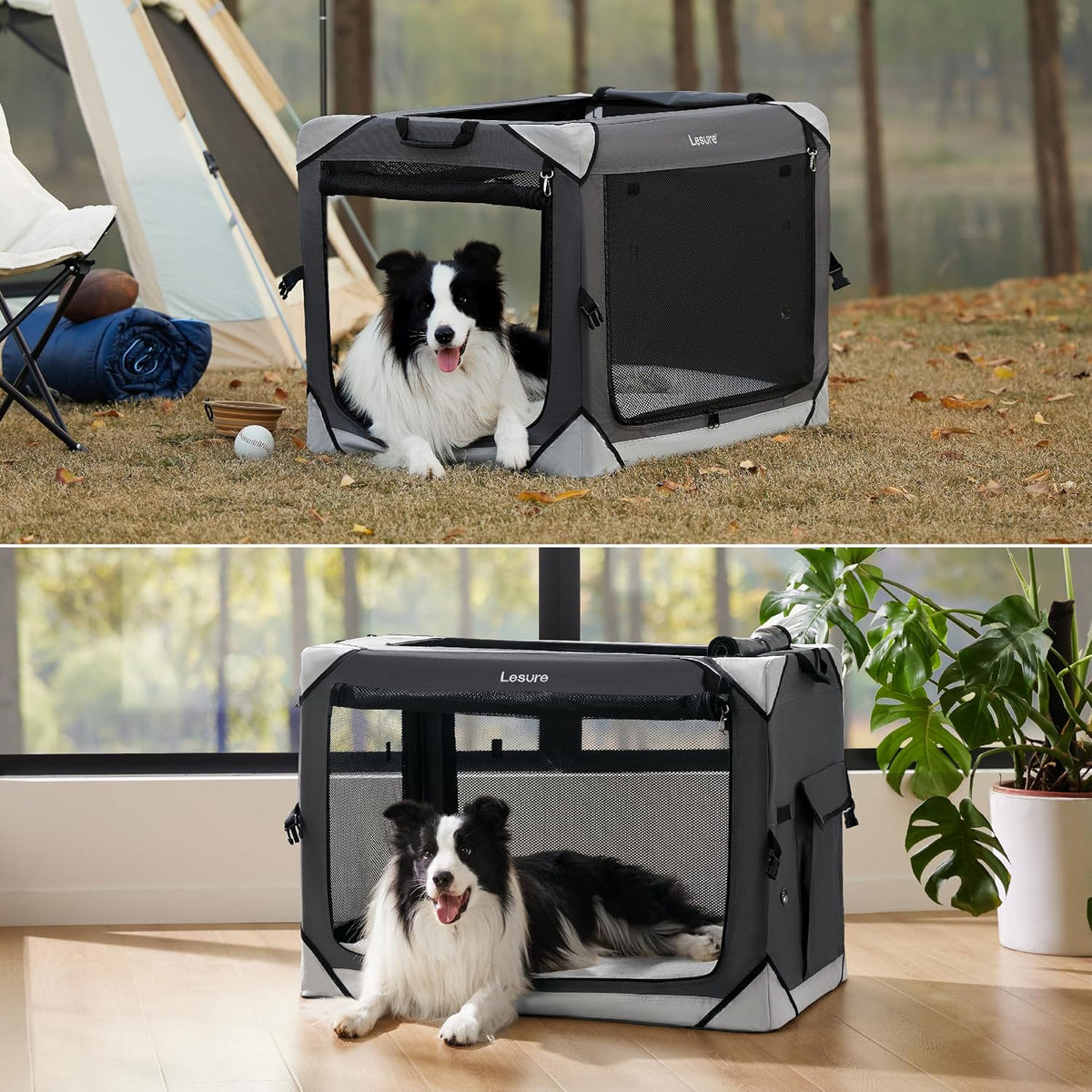 Lesure Portable Soft Collapsible Dog Crate for Large Dogs - Charcoal Grey / 42.0"L x 28.0"W x 30.0"H - image 2