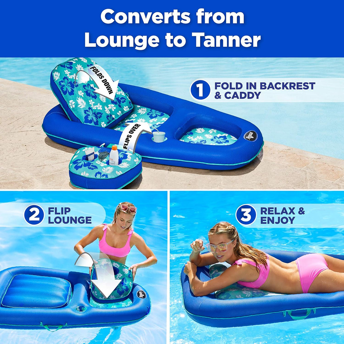 Aqua Campania Ultimate 2-in-1 Pool Float Lounge - One Size / Lounge Teal Hibiscus - XLarge - image 3