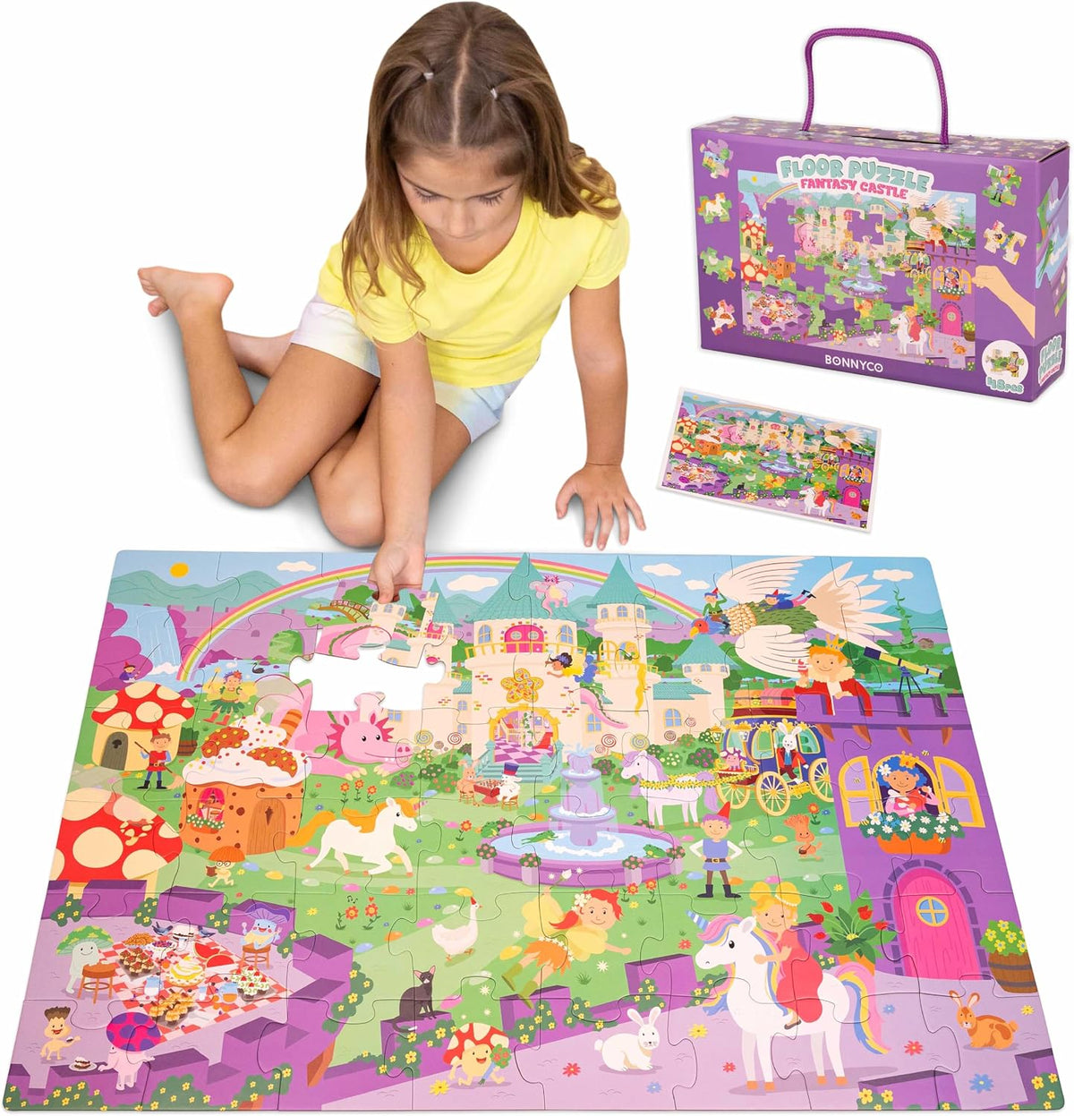 BONNYCO Giant Floor Puzzles for Kids of Jungle Animals with 48 Large - Fantasy