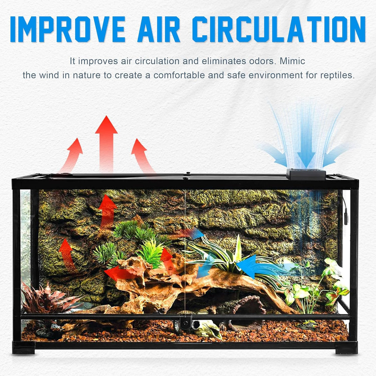 Reptile Ventilation Fan with Humidity Sensor and High-Temp Alarm - 1PCS-Black - image 3