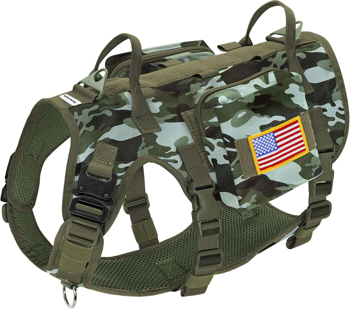 Forestpaw Tactical Dog Harness for Medium Dogs, Service Dog Vest - L:Chest 27-40",Fit 70-140lbs / Camouflage Green