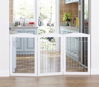 Spirich Freestanding Wire Pet Gate for Dogs, Tall Dog Gate for The Houes, Doorway, Stairs, Pet Puppy Safety Gate with Sliver Wire 60 Inches Extra Wide, 30 Inches Tall, 3 Panels, White