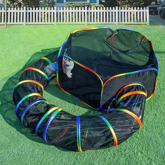 LUCKITTY Outdoor Rainbow Cat Enclosures Playground,Outside House for Indoor Cats Include Portable Tent, Circle Cat Playpen Tunnel Catio, for Cats, Kitty and Small Animals,Within Storage Bag