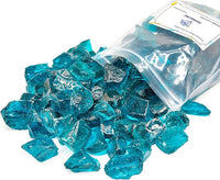 TWINKLING High Luster Fire Glass Gravel Stone,Broken Glass,Fire Pit Glass,Crushed Glass for Fireplace Pit Aquarium Garden Decoration,1-3cm,2-Pound Jar (Turquoise)