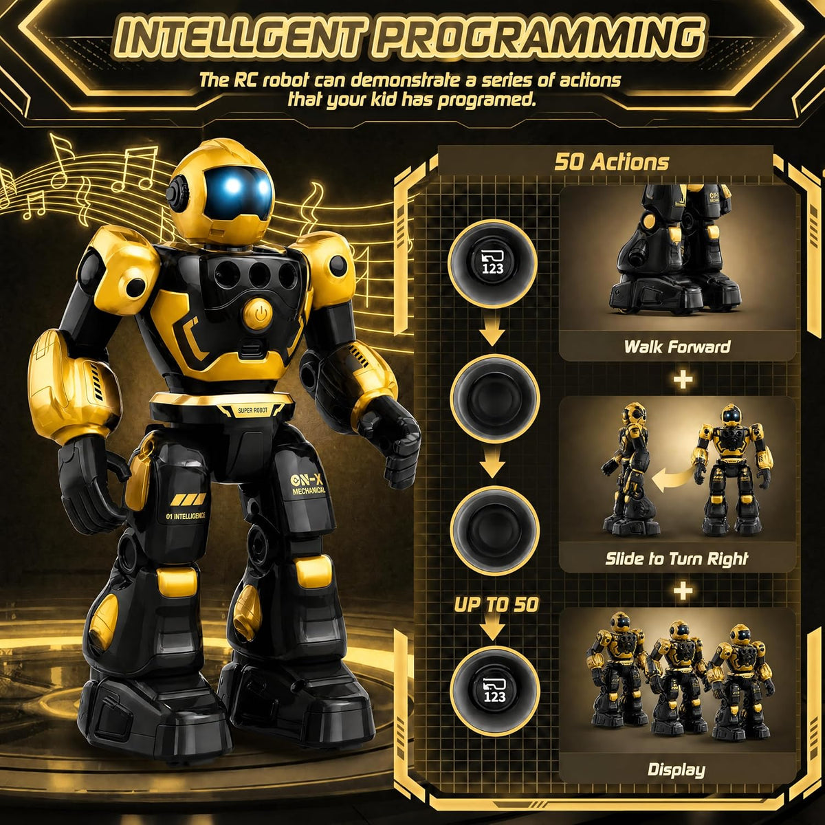 Robot Toys for Kids, Programmable Dancing Toys for 5 Year Old Boy – Fun for Kids & Family - Yellow - image 3