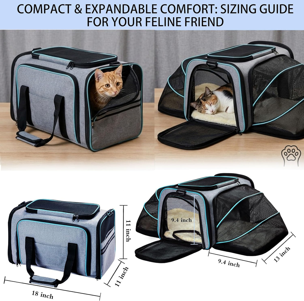 Cat Dog Carrier - Airline Approved Expandable Soft-Sided Pet Carrier with Removable Fleece Pad - 29.8"L x 18.0"W x 11.0"H - image 2
