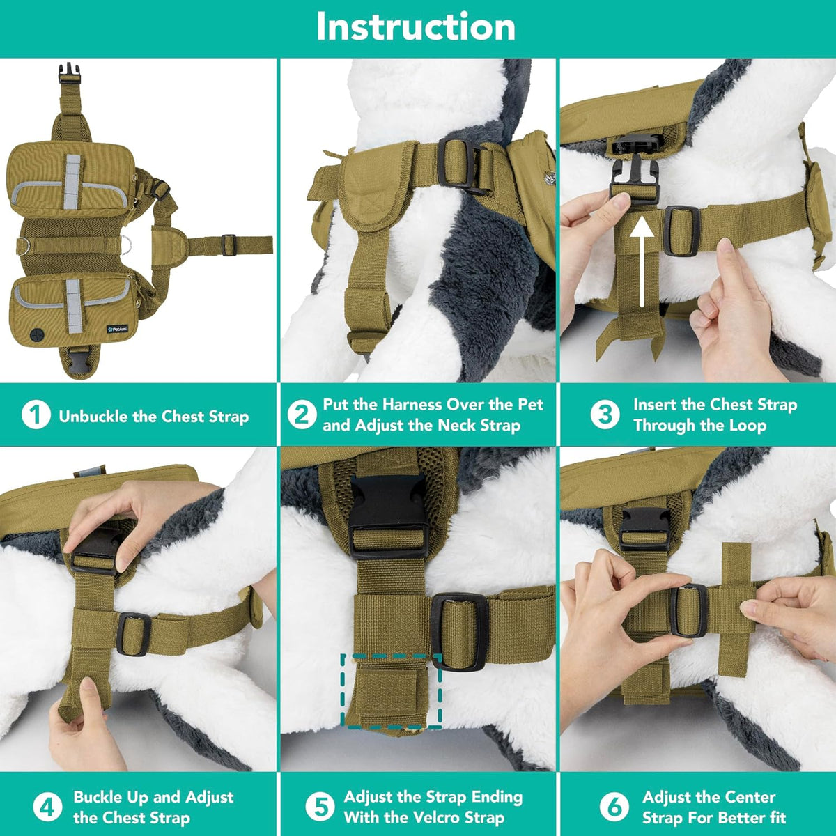 PetAmi Dog Backpack for Medium Large Dogs, Hiking Saddle Bag - Large / Tan Canvas - image 4