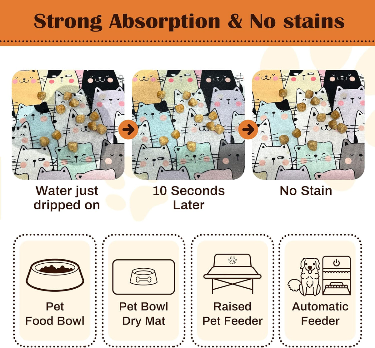 Pet Feeding Mat for Floors Cat Food Mat Waterproof Dog Food Mat - 20"L x 12"W / ColorfulCat - image 2