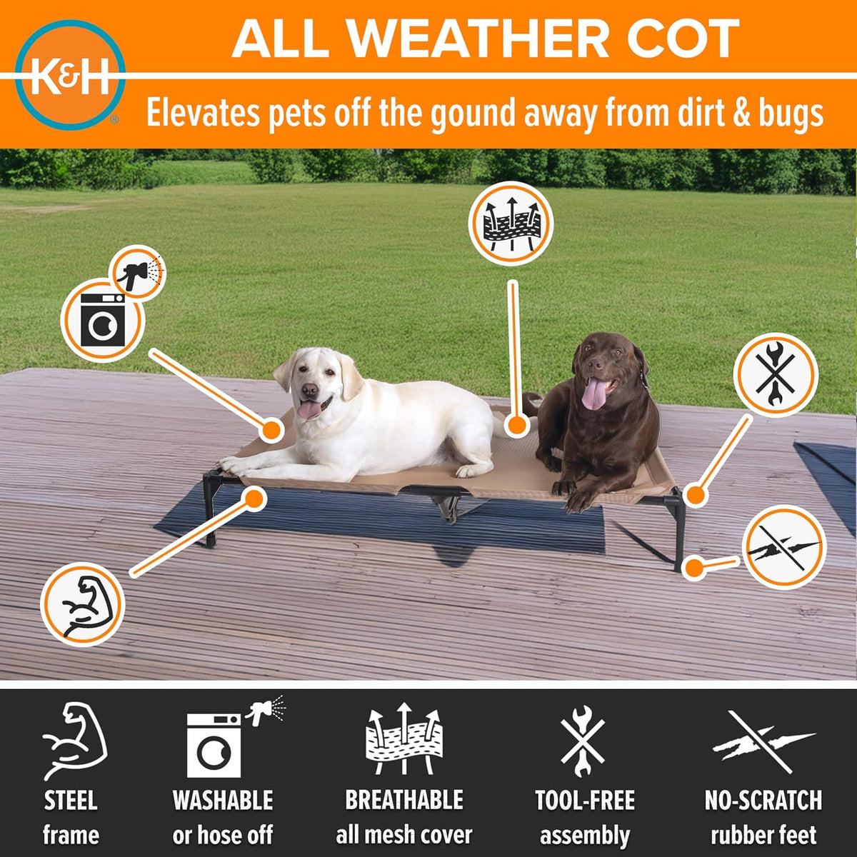 K&H Outdoor Elevated Dog Bed for Small & Medium Pets, Tan - Tan Mesh / X-Large 50"L x 32"W - image 2