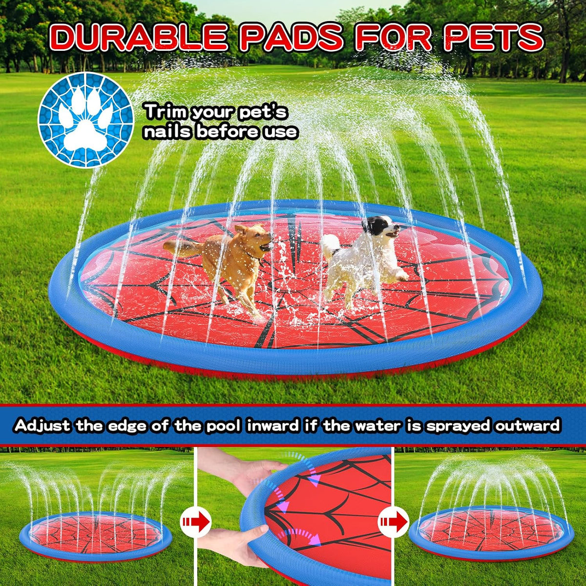 Non Slip Splash Pad for Kids and Dogs 67'' Extra Large Splash Pad – Fun for Kids & Family - Red / 67'' - image 4
