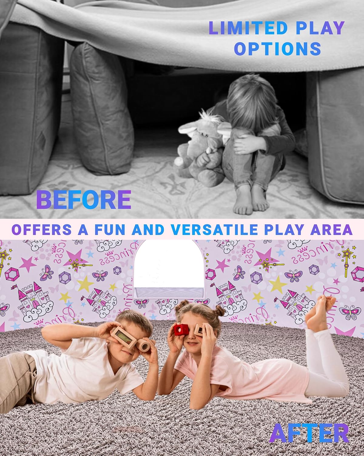 Air Tent for kids Door 77 x 50 in - Princess Fort - image 3