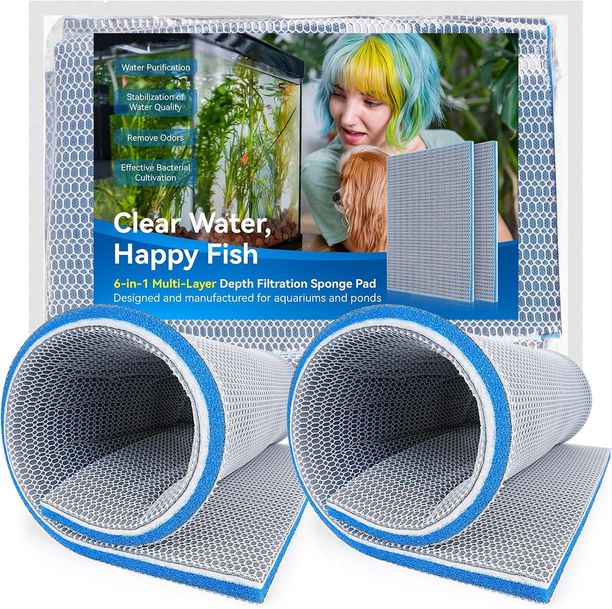 8-Layer Fast-Acting Aquarium Filter Pad - 23.62"x15.75"x0.6" (2 Pack)