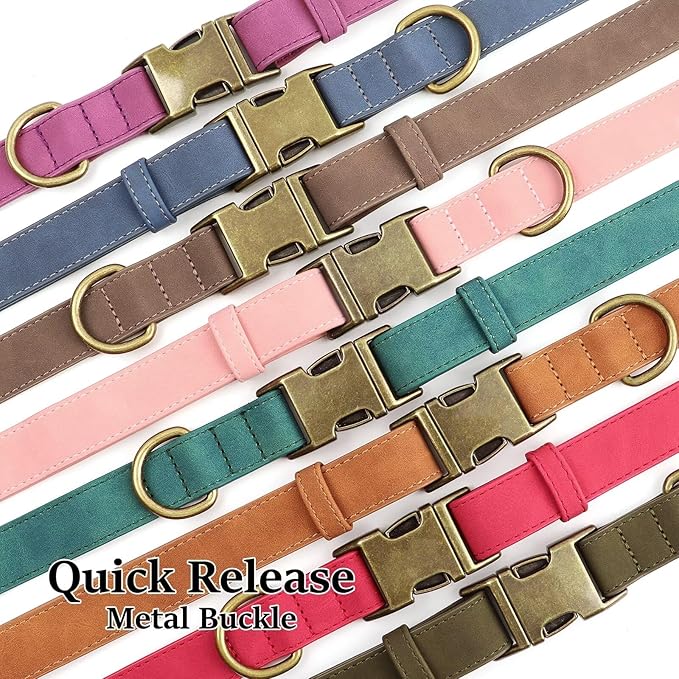 Didog Soft PU Leather Dog Collar, Stylish Quick Released Dog Collars for Medium Dogs, Easy Clean Adjustable Pet Collar for Daily Walking, Dark Green, M Fit 13-21" Neck