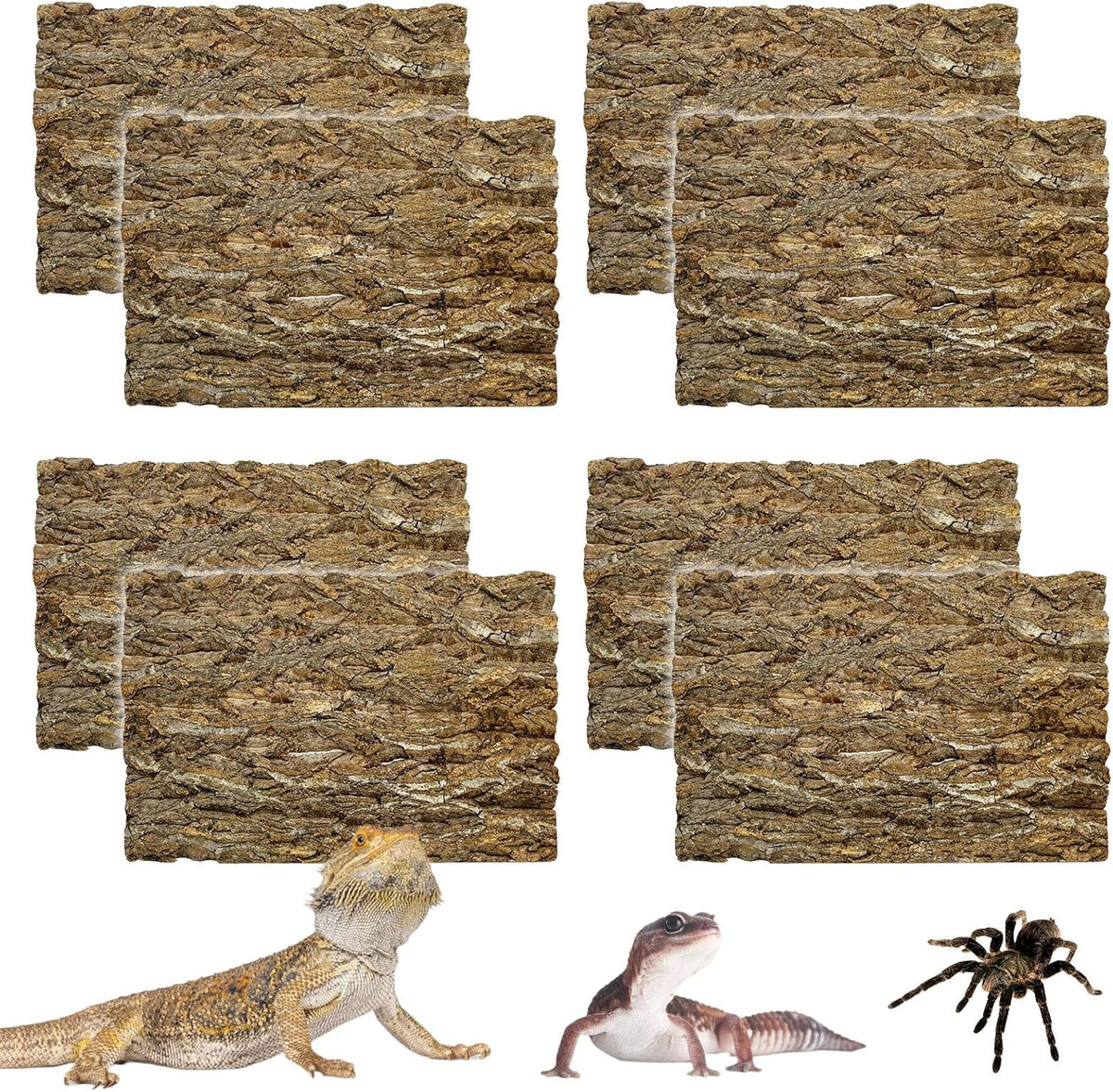 10PCS Cork Tile Background Bark 7.9”Lx7.9”W Reptile Tank Background - 8PCS - 11.8” x 7.9”