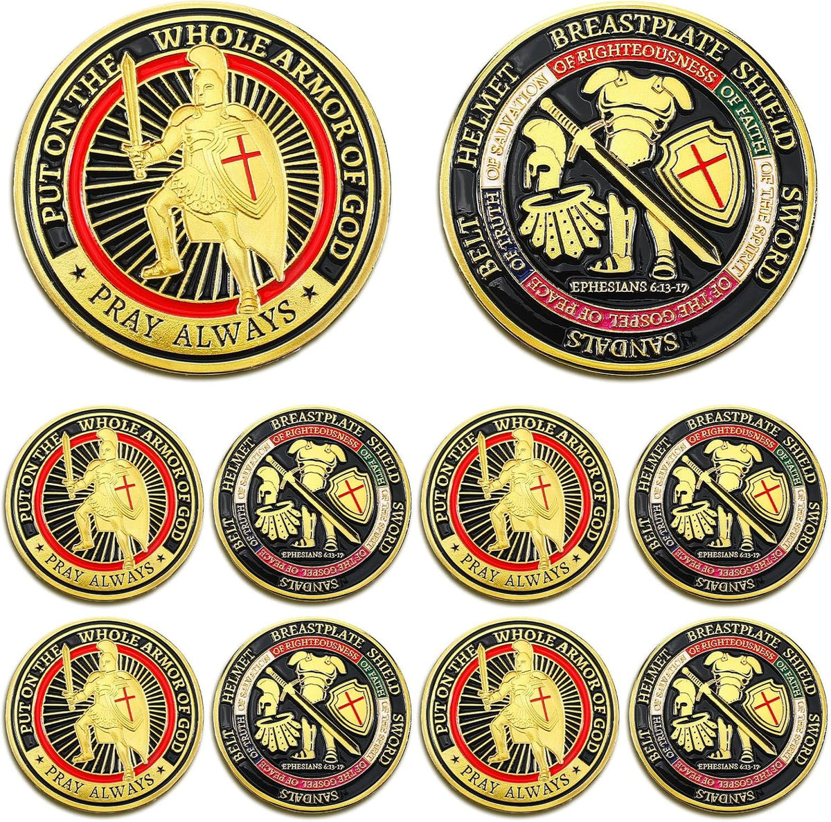Nosiny 10 piece armor of God prayer coins in classic style alloy metal - view 4