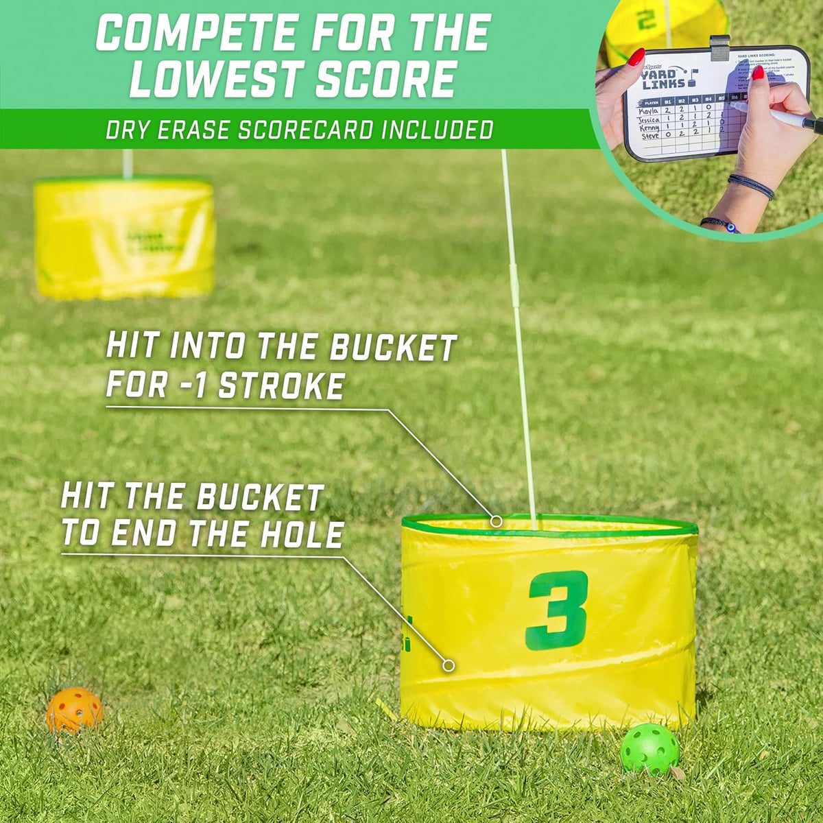 GoSports Yard Links backyard golf game with buckets, flags and oversized balls - view 6