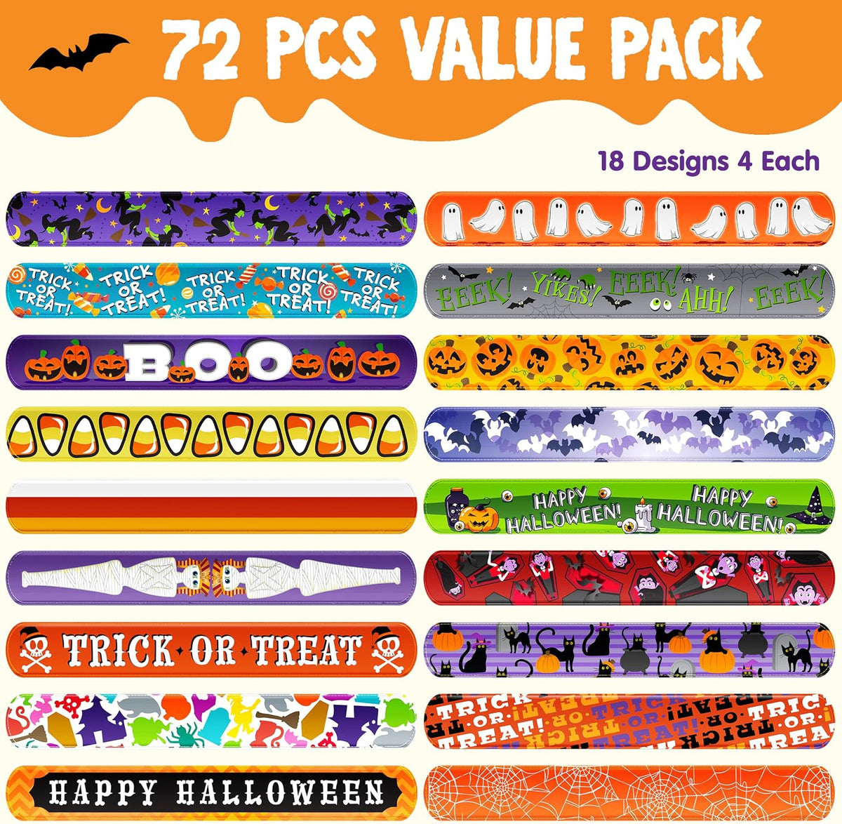 JOYIN 72 PCS Halloween Slap Bracelets for Kids - Halloween Party - image 2