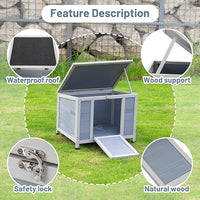 COZIWOW 24inches Wooden Catio Outdoor Cat House Small Animal House，Rabbit Hutch Indoor，Stable Weatherproof Bunny Cage Pet Shelter for Small Cat Dog Rabbit Guinea Pig (Grey)
