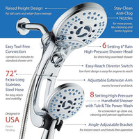 Hotel Spa AquaCare for California As-Seen-On-TV High Pressure Handheld Rain 50-mode 3-way Shower Head Combo with Adjustable Arm, Anti-clog Jets, Tub & Pet Power Wash, 6 ft. Stainless Steel Hose