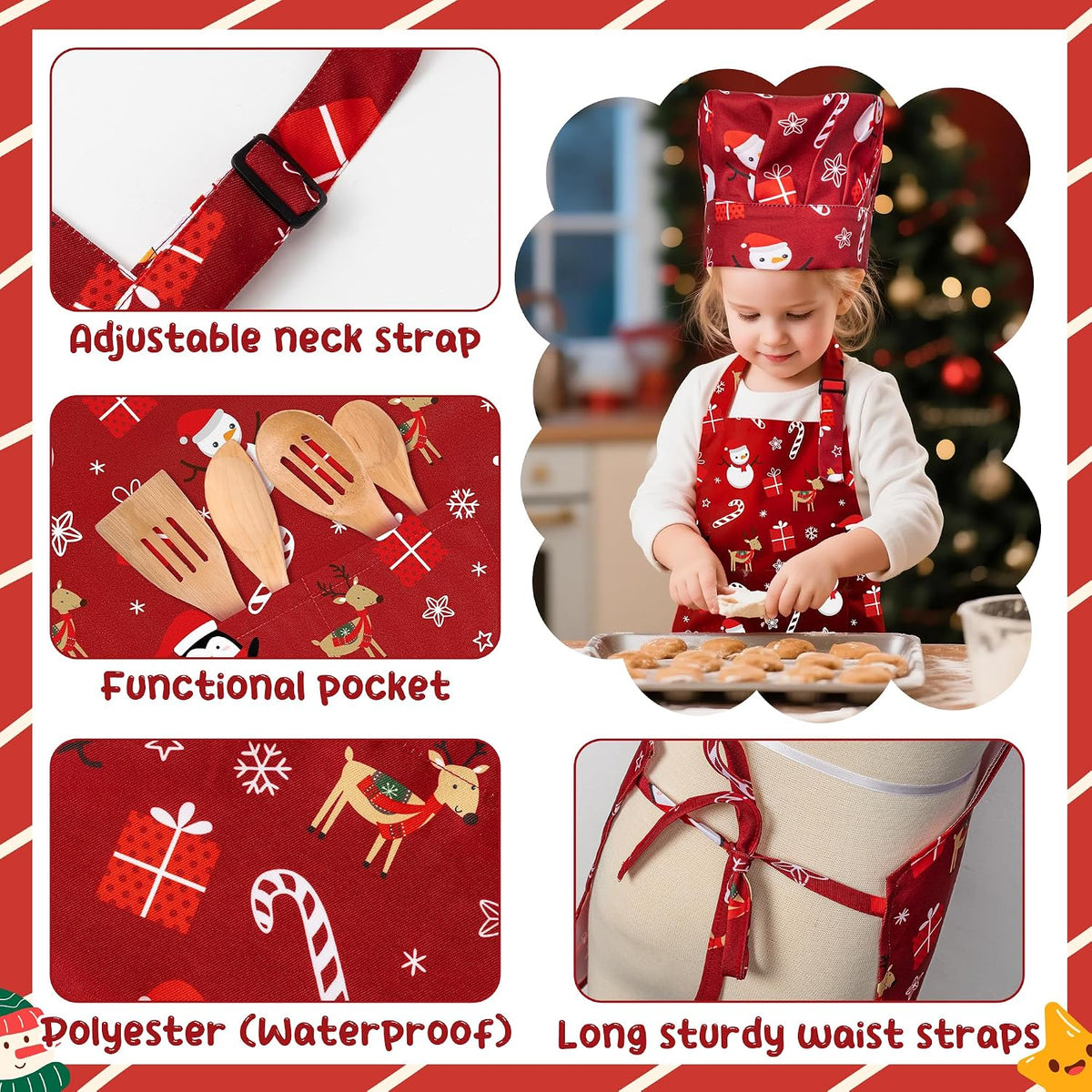 4Pcs Kids Apron and Chef Hat Set Gift for Girls Boys - Christmas - image 3