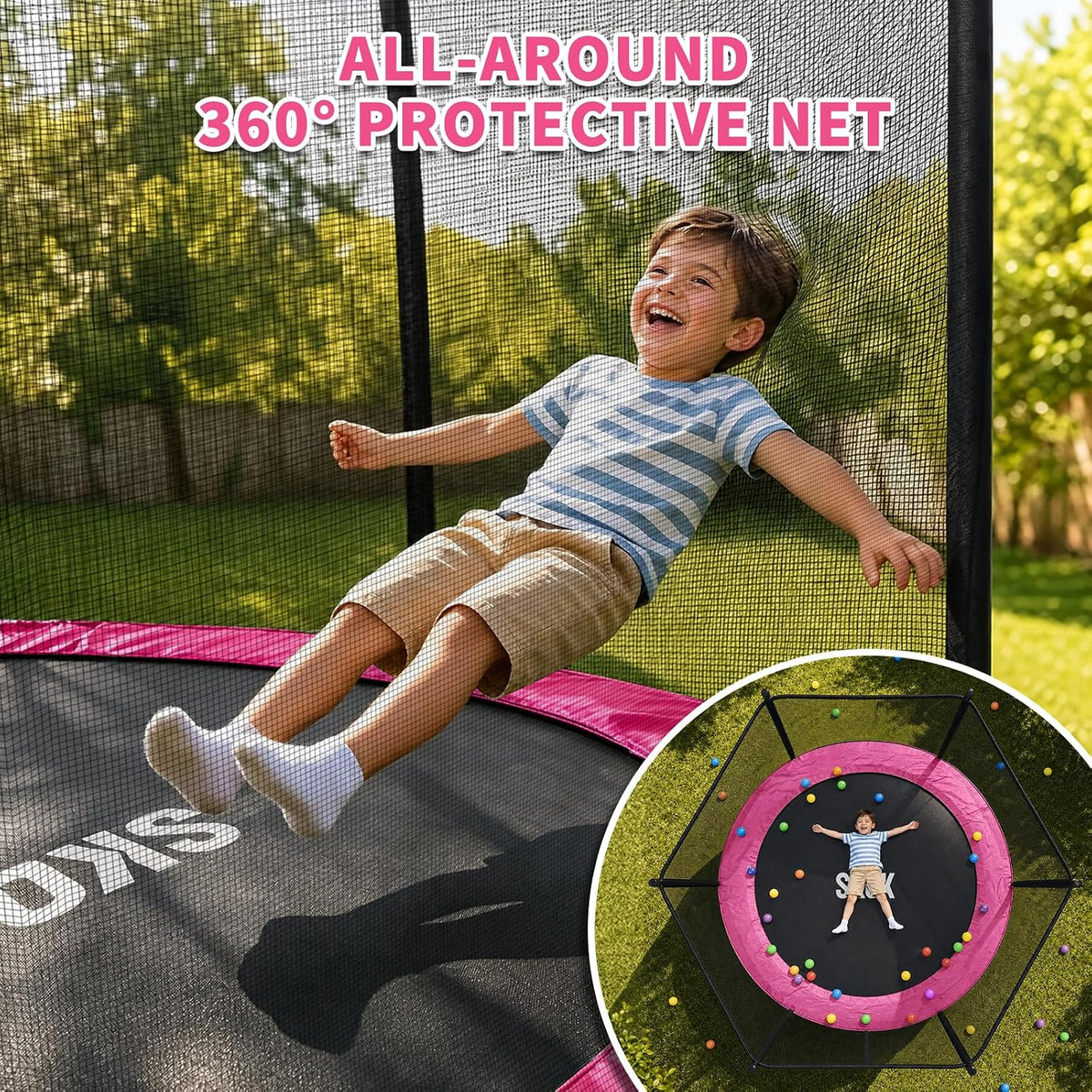 SKOK Trampoline for Kids,400LBS Outdoor Trampoline with Net-ASTM Approved Trampoline for Children - Hot Pink / 8FT - image 4