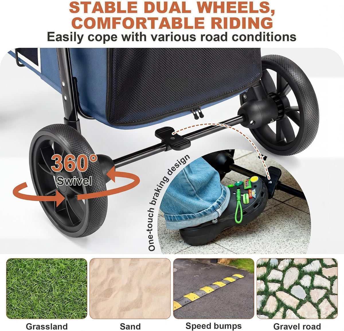 Medium Dog Stroller, Dual Entry One-Touch Folding - Blue - image 4