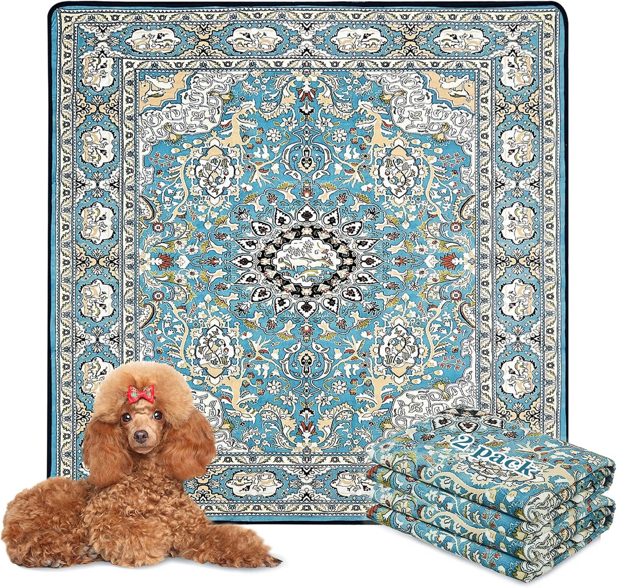 Washable Pee Pads for Dogs, Reusable Puppy Pads 36"x 41" 2 Pack – Essentials for Dogs - Medallion Blue / 48"*48"(Pack of 2)