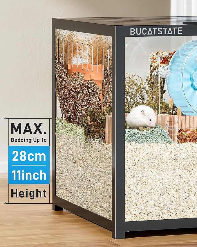 BUCATSTATE Hamster Cage Metal 3.0 - Chewproof Large Rat Cage Stackable with Top Access Easy Assemble 47L x 23.6W x 25.5H Inches Dwarf Syrian Hamster Tank for Gerbil Mouse (7.75 ft², Black)