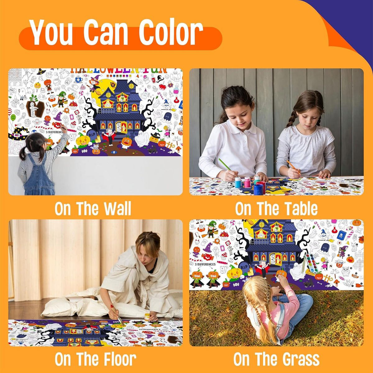 SpriteGru jumbo Halloween coloring poster with ghosts, pumpkins and witches - view 30