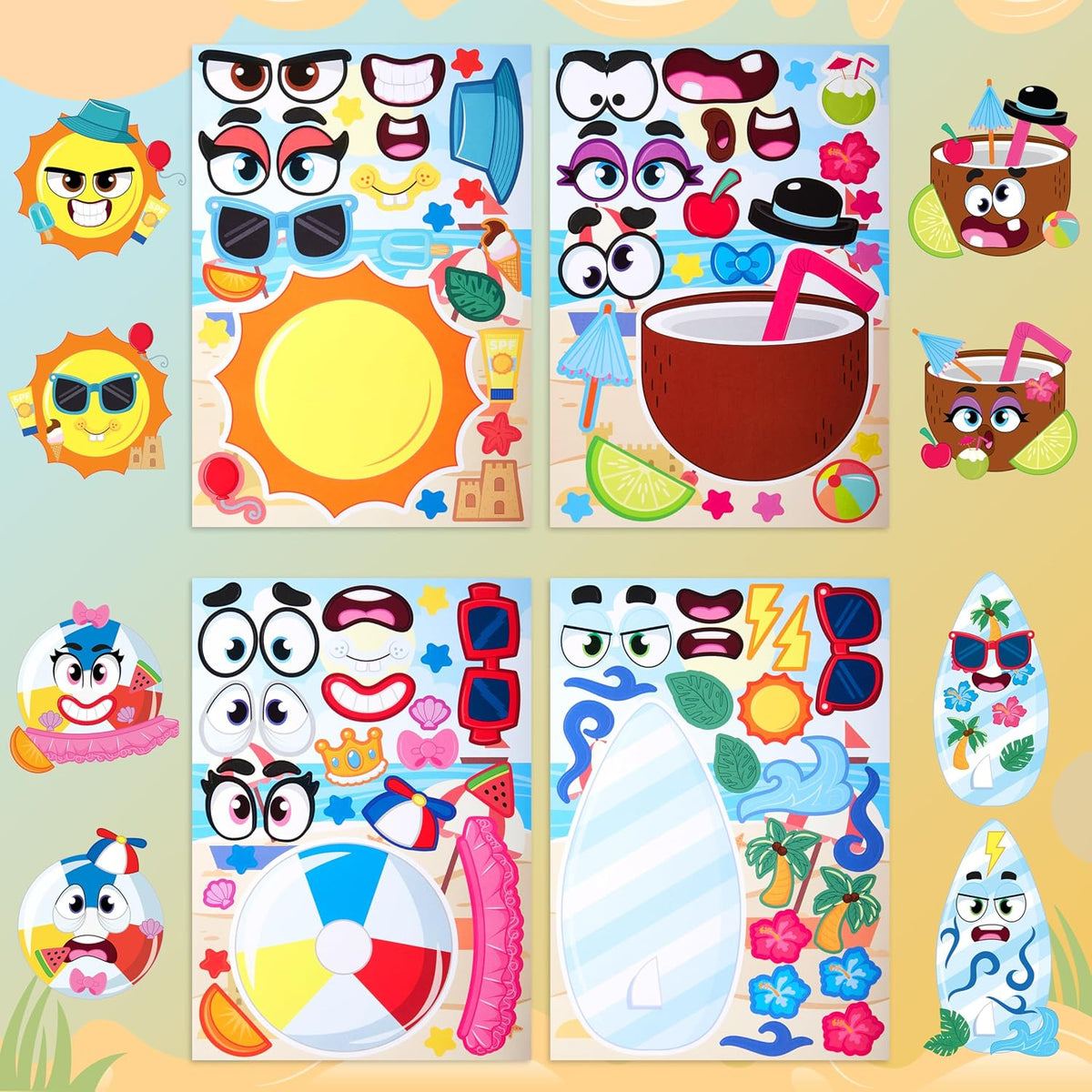 JOYIN 36 Sheets 9"x6" Make a face Stickers for Kids - Summer - image 4
