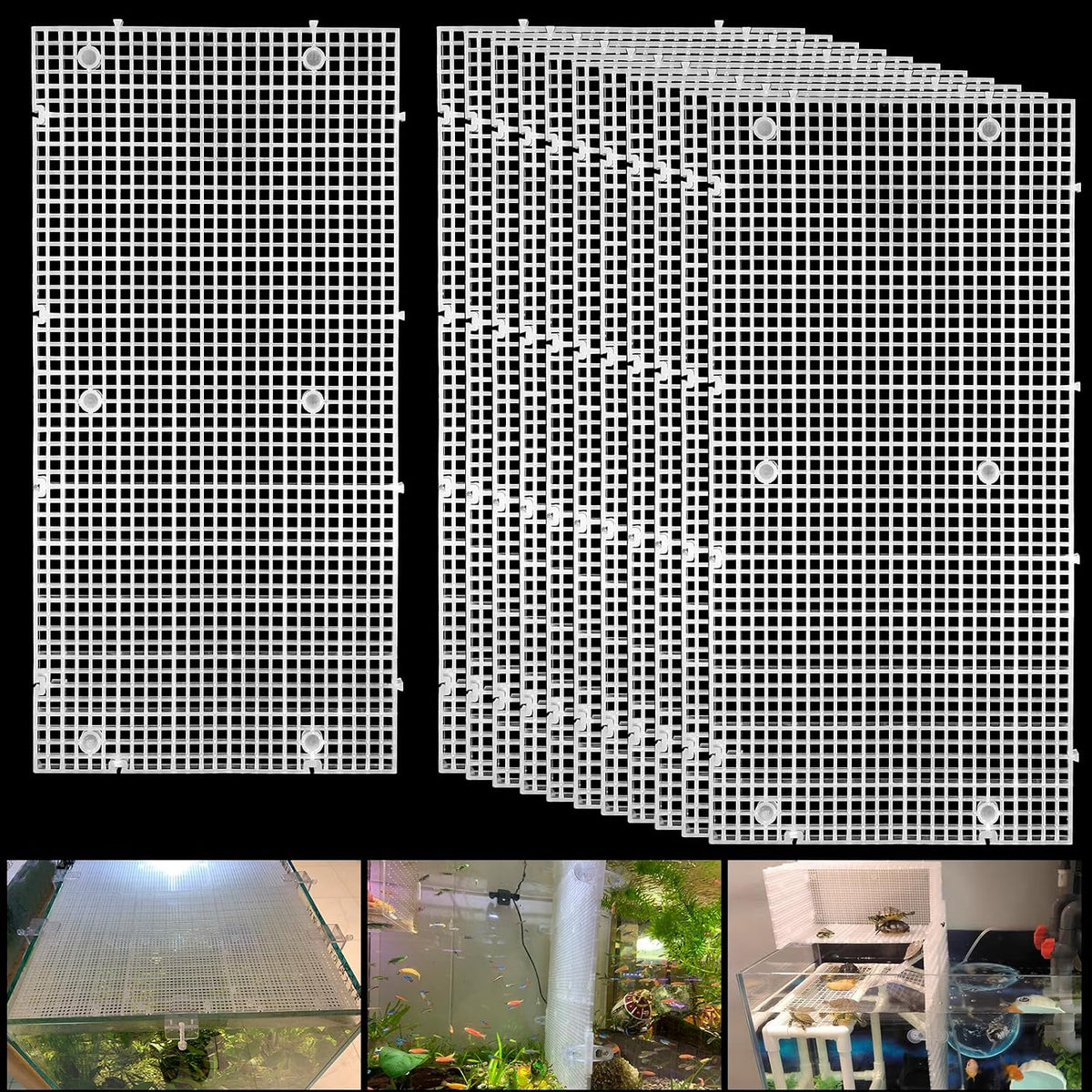 Adjustable Platic Grip Panel Aquarium Fish Tank Divider Filter Bottom - 12pcs 11.8X5.9 Inch with 0.15 Inch hole / White