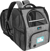 PetAmi Expandable Dog Cat Backpack Carrier, Airline Approved - 12.5"L x 10.2"W x 16.3"H / Gray