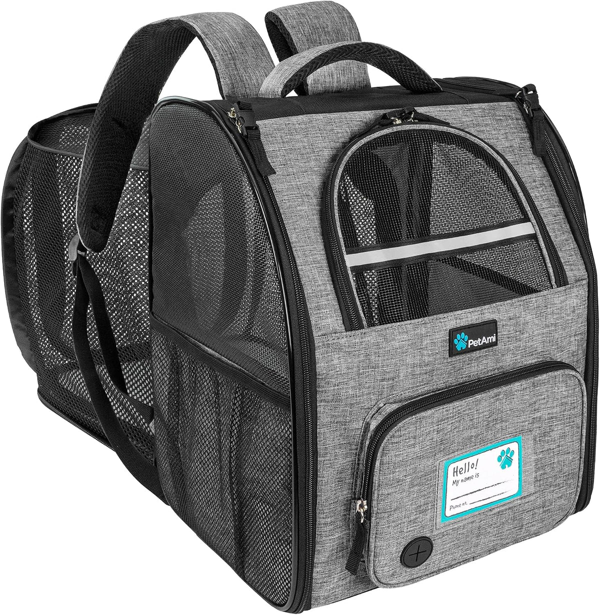 PetAmi Expandable Dog Cat Backpack Carrier, Airline Approved - 12.5"L x 10.2"W x 16.3"H / Gray