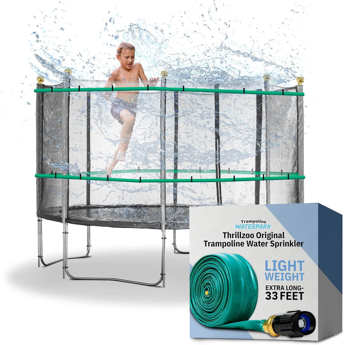 Trampoline Sprinkler Waterpark, Heavy Duty Hose – Fun for Kids & Family - Green Hose