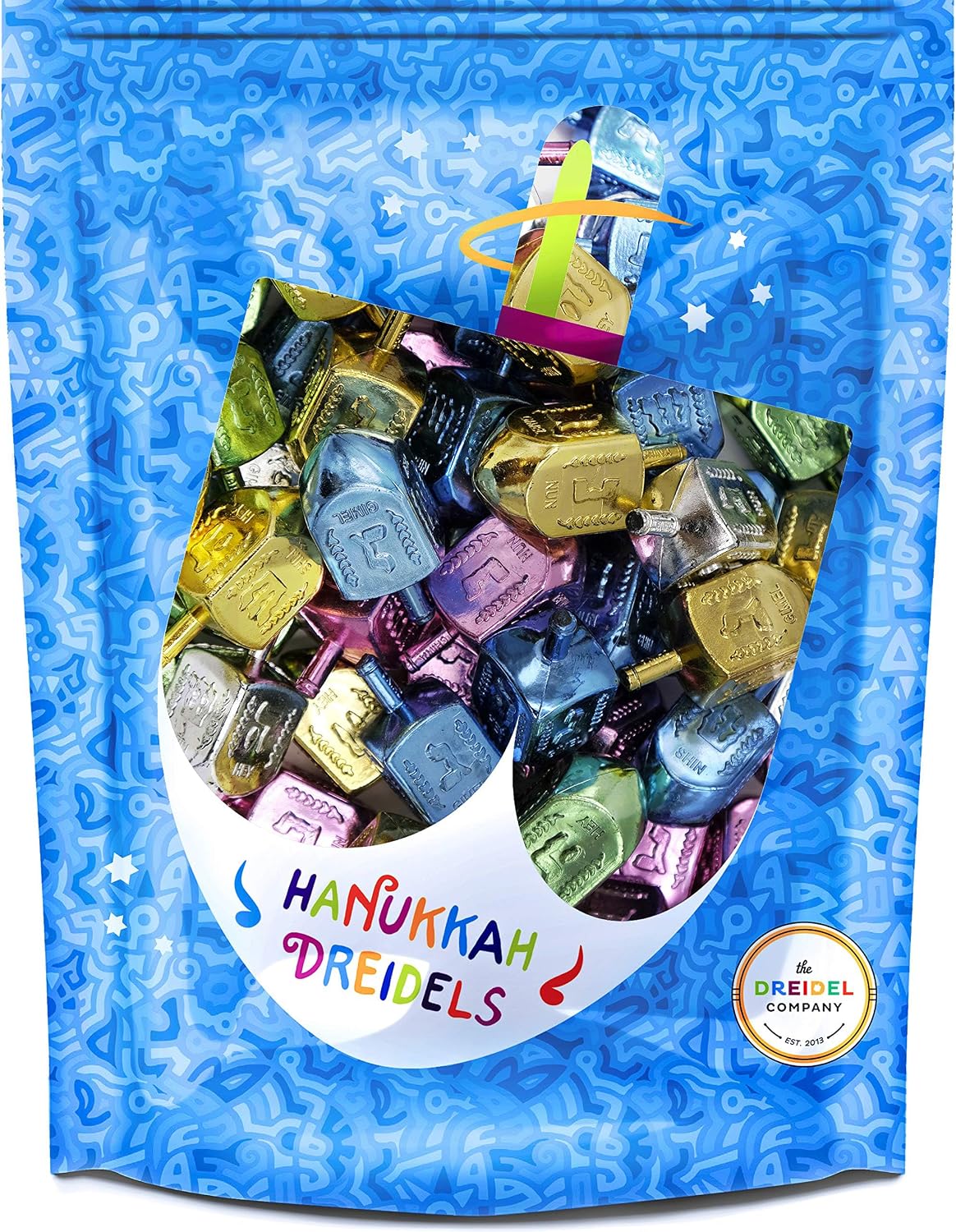 The Dreidel Company multicolored metallic plastic Hanukkah dreidels with English transliteration - view 8