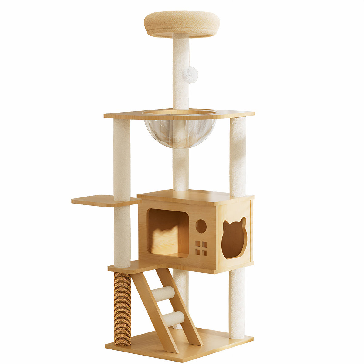 48.8" Modern Cat Tower, Wood Cat Tree Tower for Indoor Cats, Cat Treewith Sisal-Covered Scratching Posts and Top Perch, 